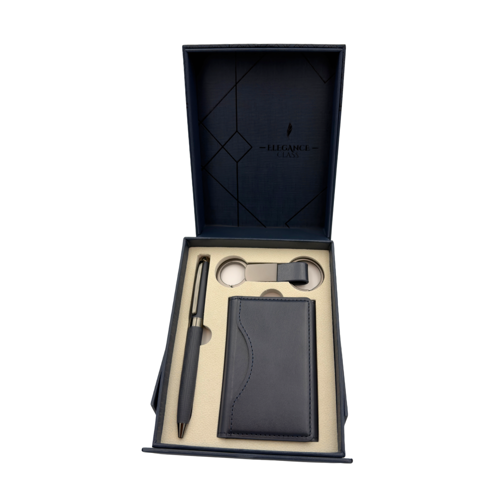 Set Caja Regalo Boligrafo Personalizado + Llavero + Porta Documentos Blue Edition