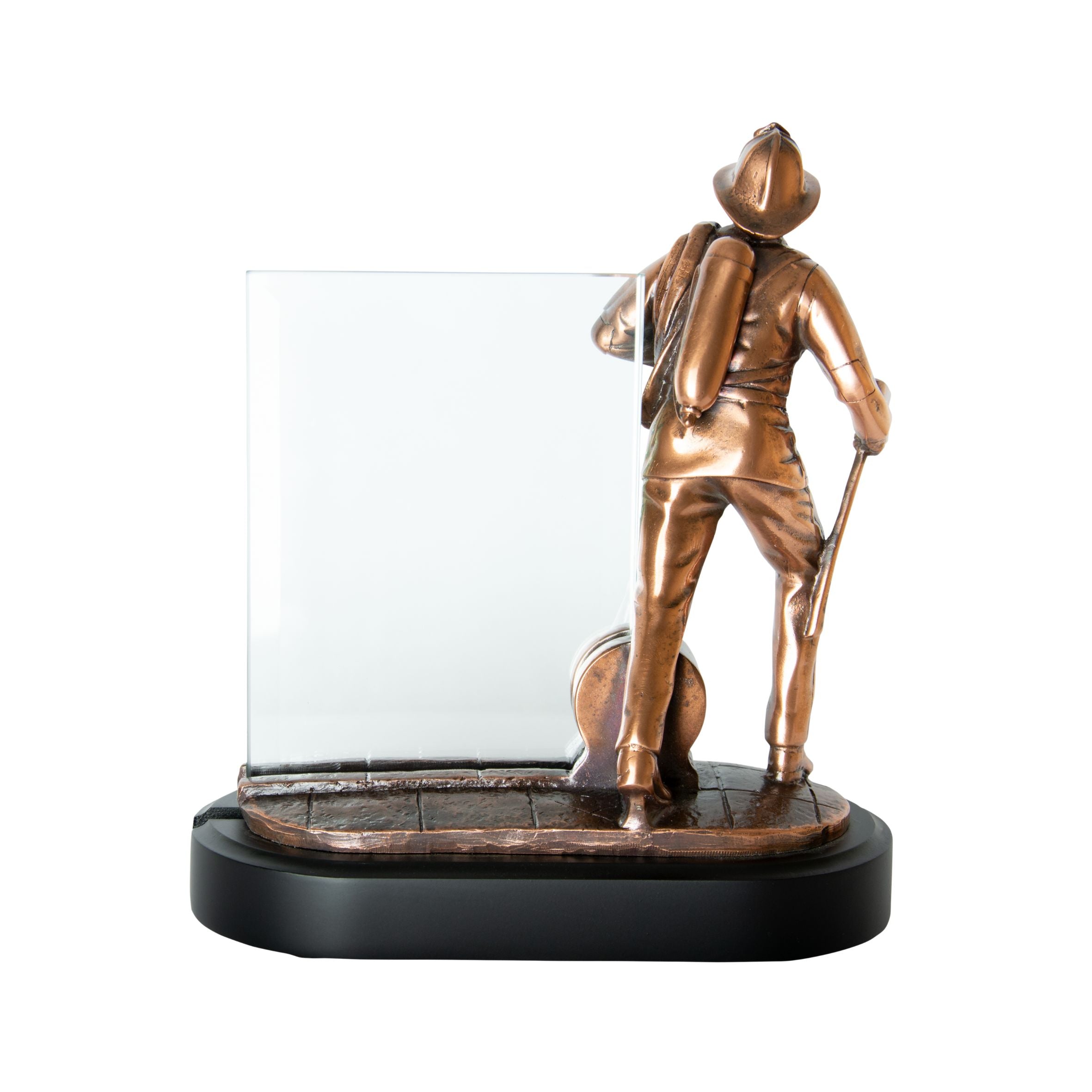 Figura Bombero Premiación Vidrio + Grabado Personalizado