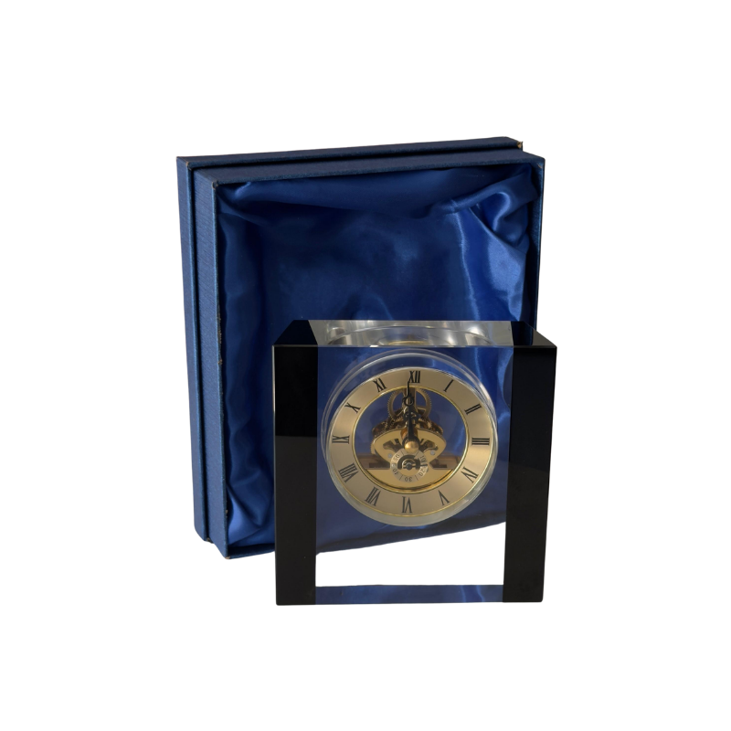 Reloj de Escritorio Cristal Modelo Black Golden+ Grabado Personalizado