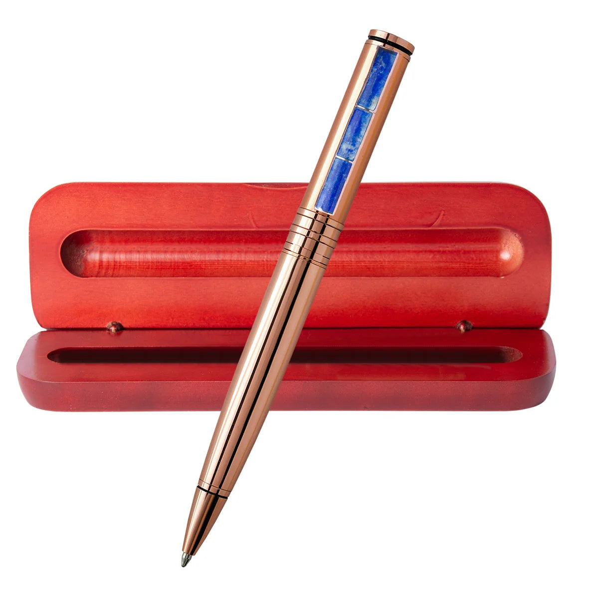 Boligrafo Modelo Cobre Lapislazuli + Caja de Madera + Grabado Personalizado