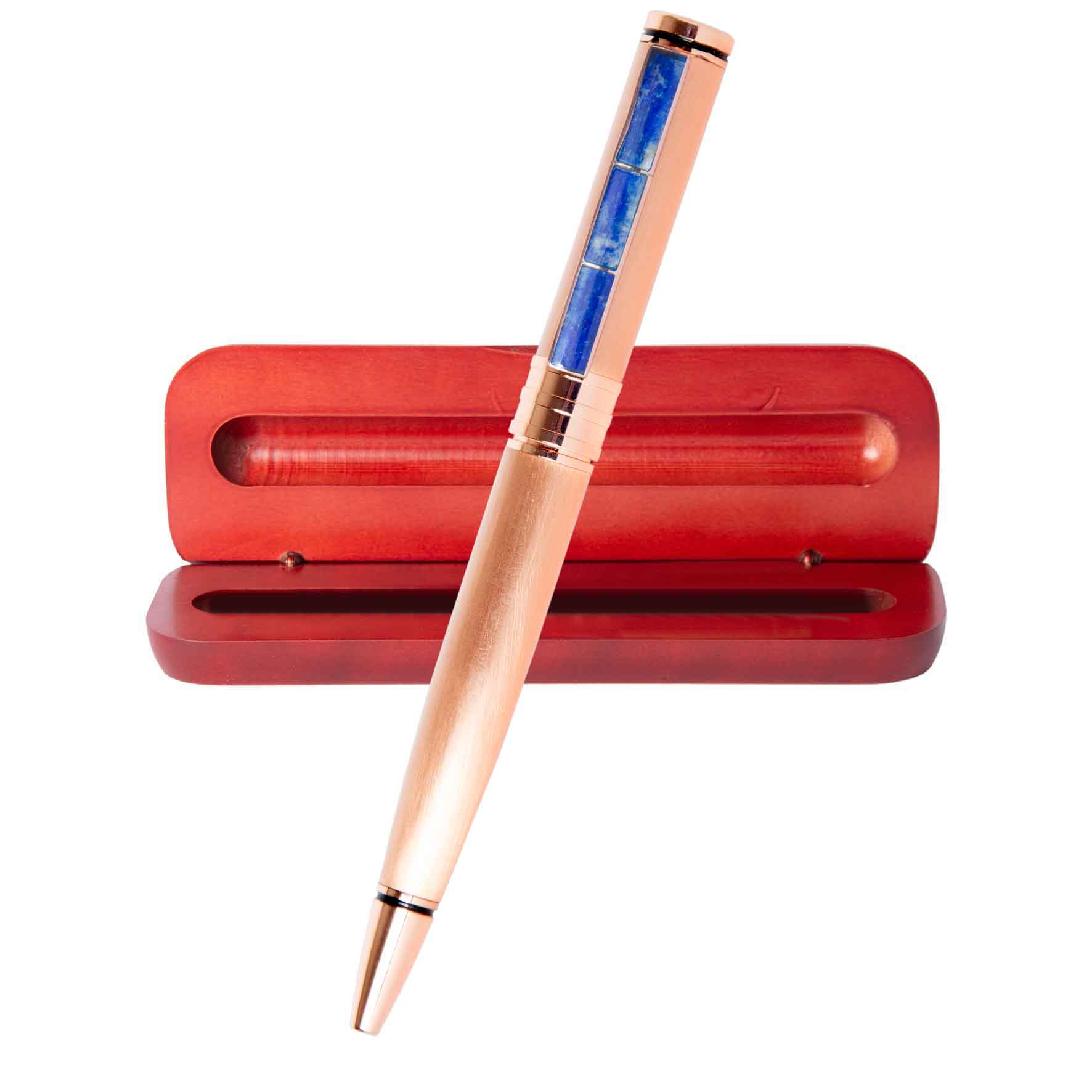 Bolígrafo Modelo Cobre Lapislazuli + Caja de Madera + Grabado Personalizado