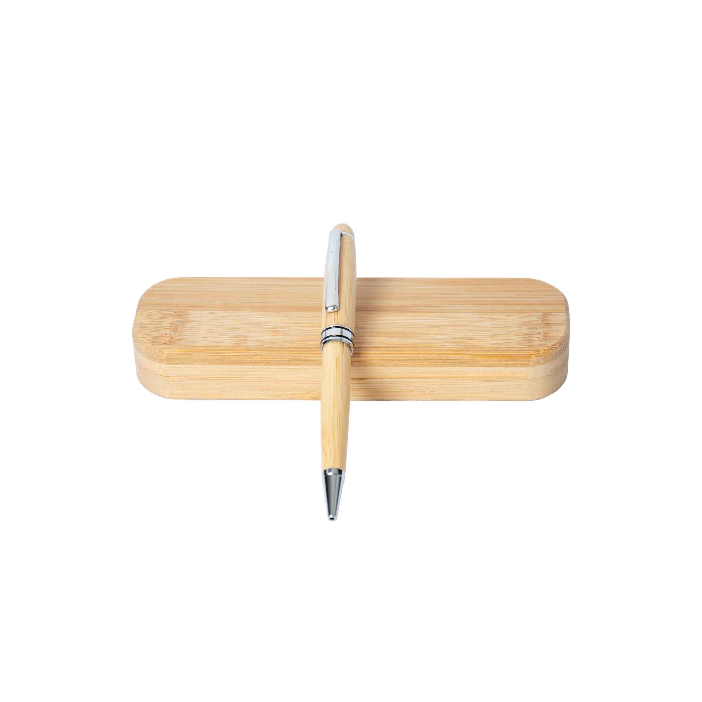 Boligrafo Bambú Silver + Caja Madera Bambú + Grabado Personalizado