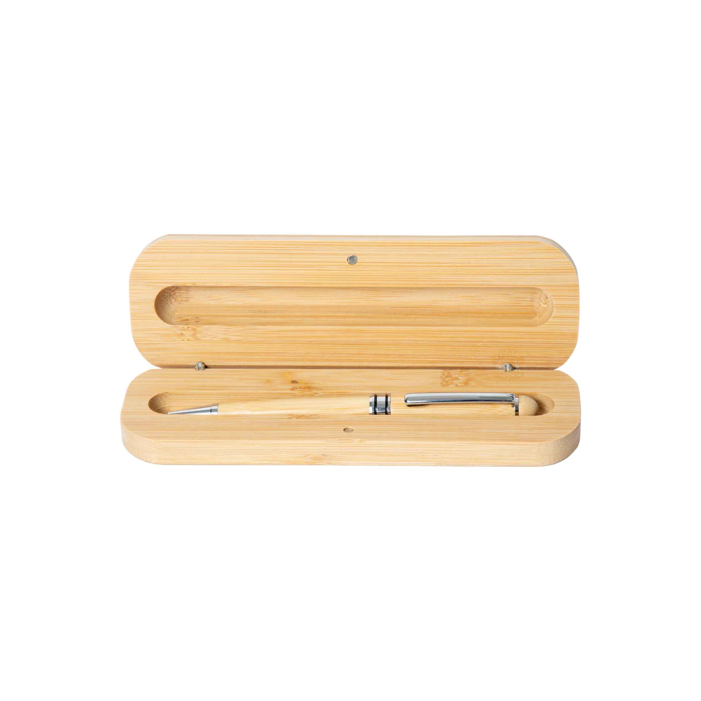 Boligrafo Bambú Silver + Caja Madera Bambú + Grabado Personalizado
