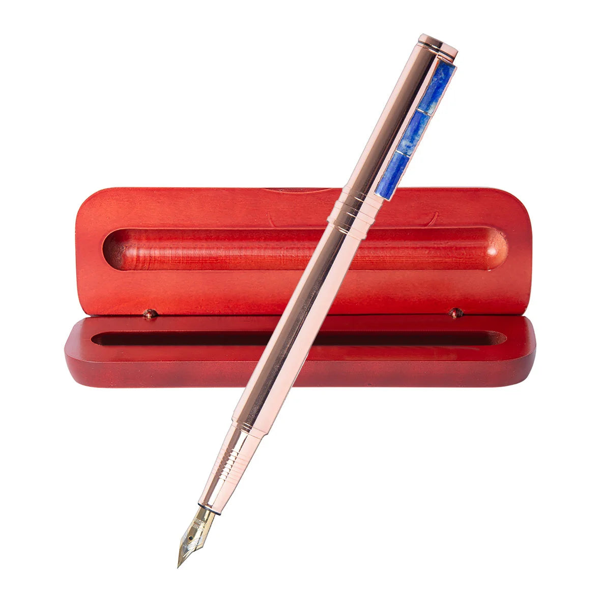 Pluma Estilográfica Cobre Lapislazuli + Caja de Madera + Grabado Personalizado
