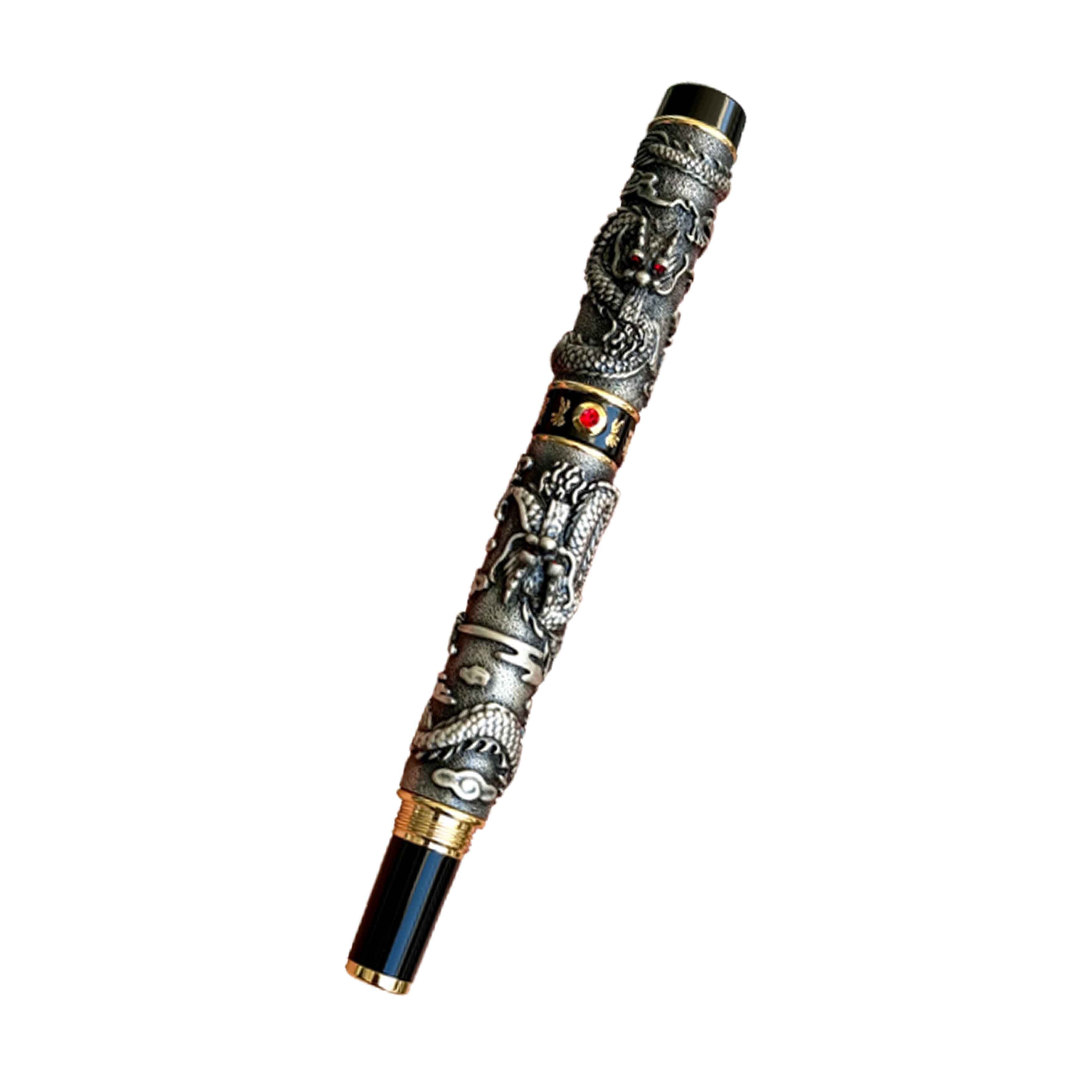 Pluma Estilográfica Modelo Dragon + Tinta en Frasco Negra