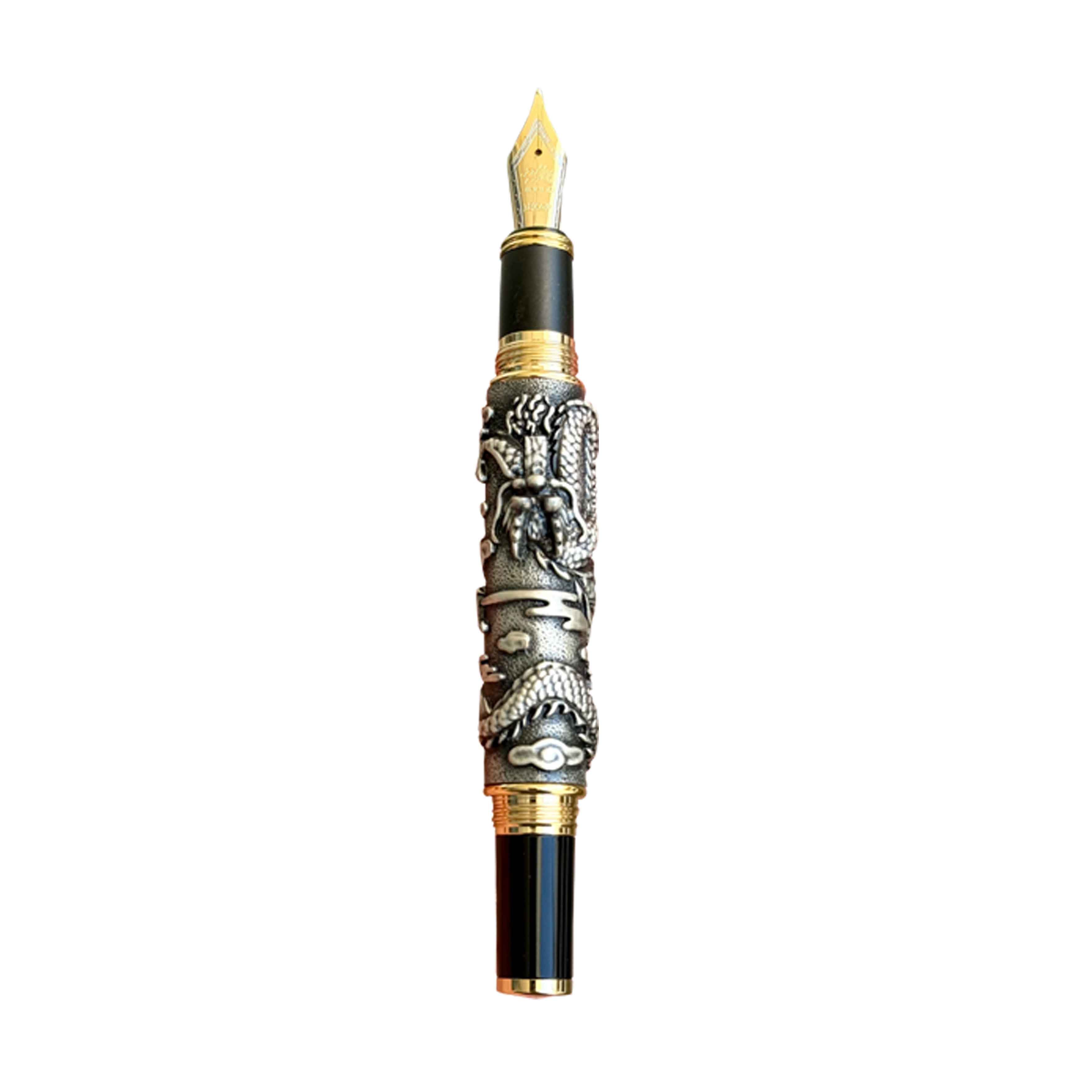 Pluma Estilográfica Modelo Dragon + Tinta en Frasco Negra