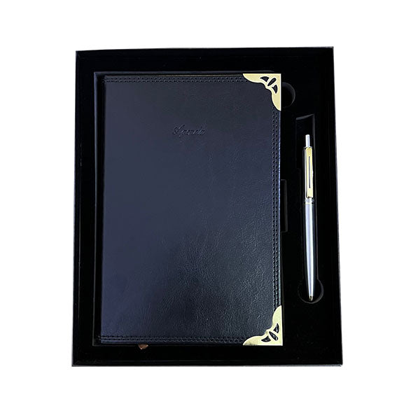 Set Agenda Eco Cuero Puntas Metalicas + Boligrafo Modelo Retro GT + Grabado Personalizado