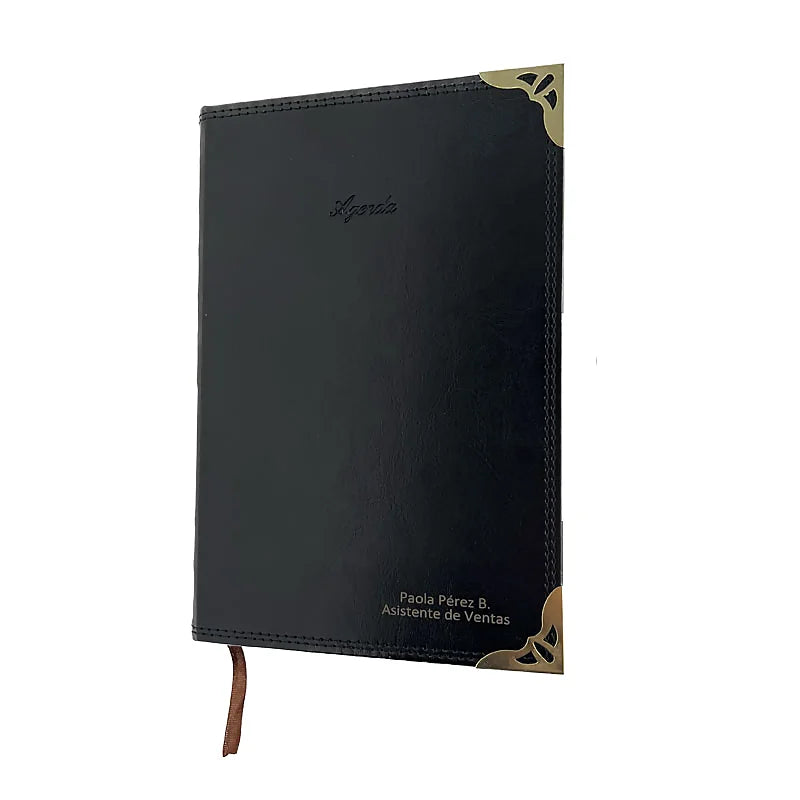 Set Agenda Eco Cuero Puntas Metalicas + Boligrafo Modelo Retro GT + Grabado Personalizado