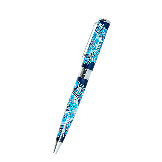 Boligrafo Modelo Mandala Chrome + Funda Eco Cuero Grabado