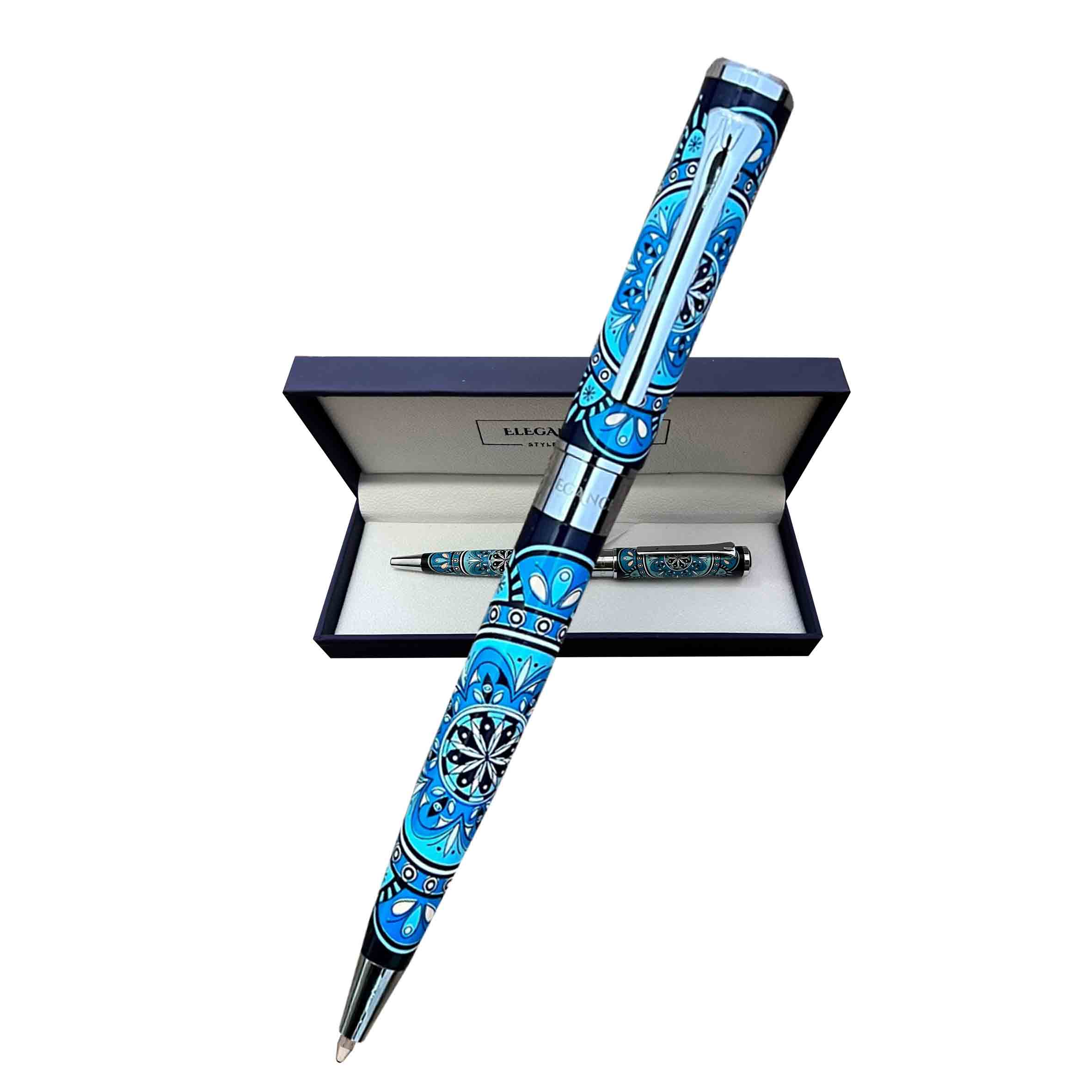 Boligrafo Modelo Mandala Chrome + Funda Eco Cuero Grabado