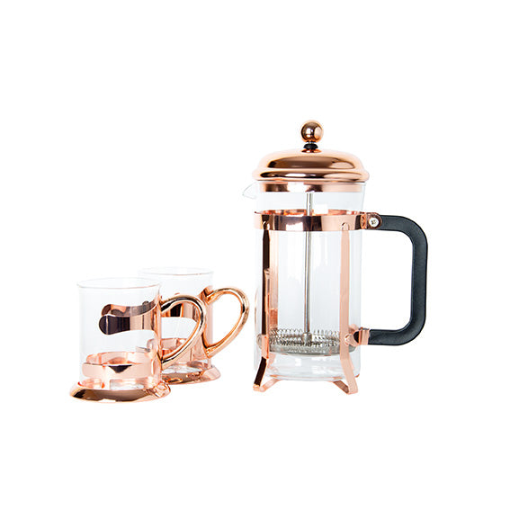 Set Cafetera Francesa Cobre + 2 Tazas
