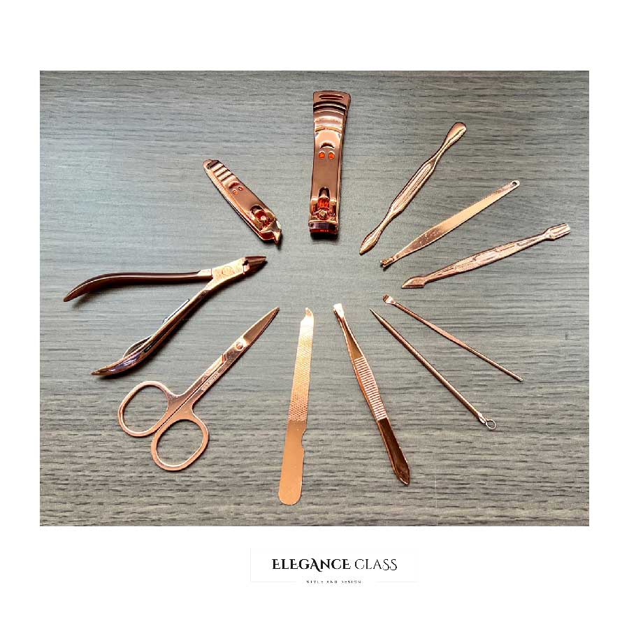 Set Manicure Eco Cuero Black Cobre (12 Piezas)