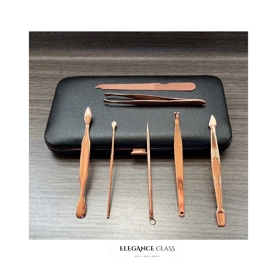 Set Manicure Eco Cuero Black Cobre (12 Piezas)