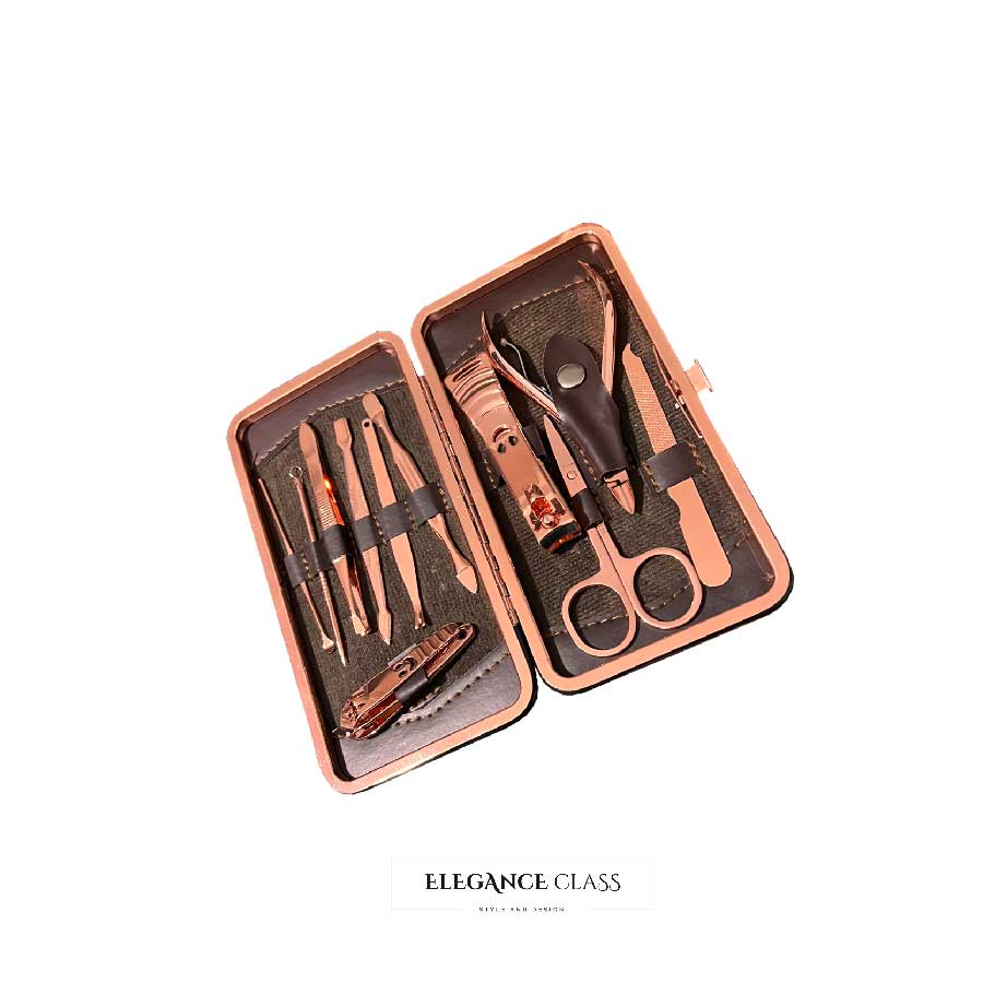 Set Manicure Eco Cuero Black Cobre (12 Piezas)