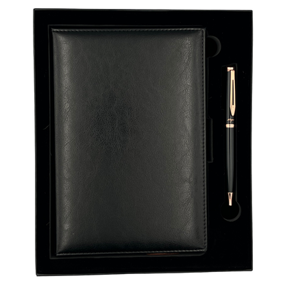 Set Regalo Agenda Eco Cuero Acolchado + Boligrafo Magnus Modelo Luminous Black &amp; Copper + Personalizado