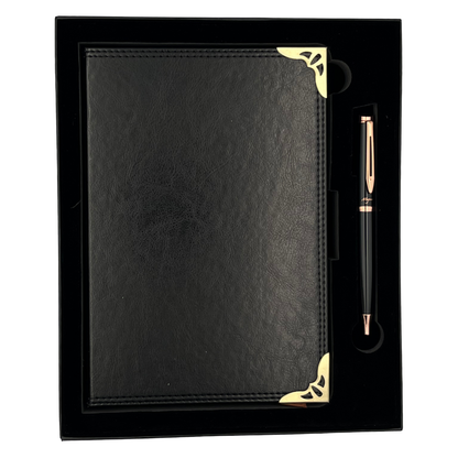 Set Regalo Agenda Eco Cuero Puntas Metálicas + Boligrafo Magnus Modelo Luminous Black &amp; Copper + Personalizado