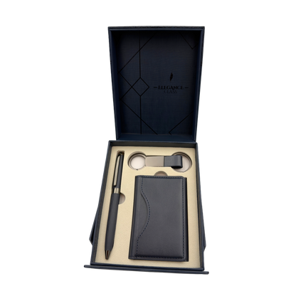Set Caja Regalo Boligrafo Personalizado + Llavero + Porta Documentos Blue Edition