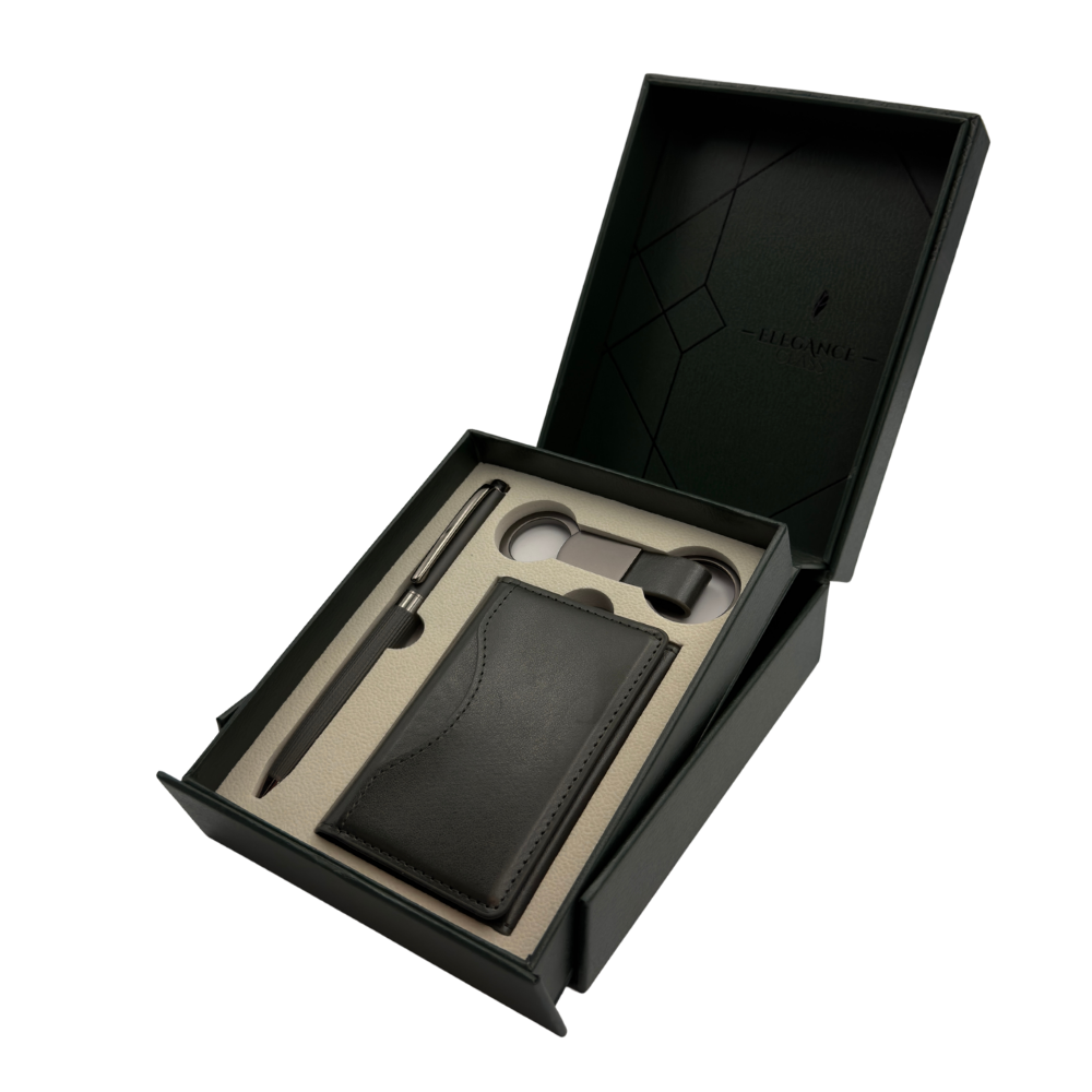 Set Caja Regalo Boligrafo Personalizado + Llavero + Porta Documentos Green Edition