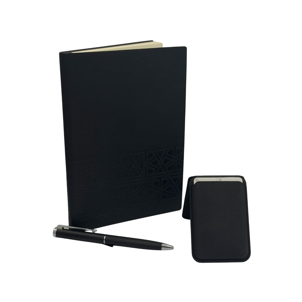 Set Caja Regalo Agenda + Boligrafo Personalizado + Porta Documentos Black Edition