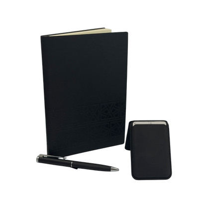 Set Caja Regalo Agenda + Boligrafo Personalizado + Porta Documentos Black Edition