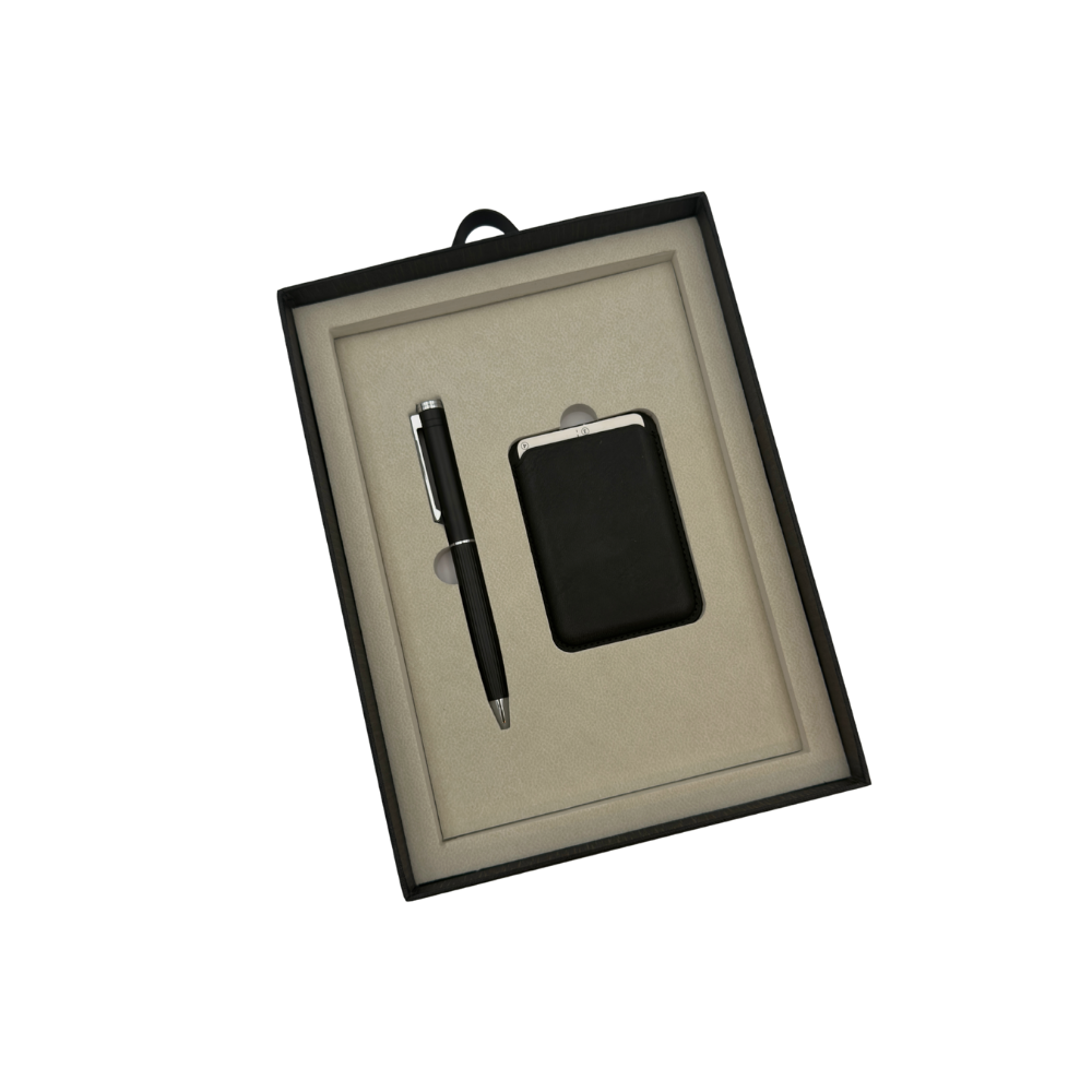 Set Caja Regalo Agenda + Boligrafo Personalizado + Porta Documentos Black Edition