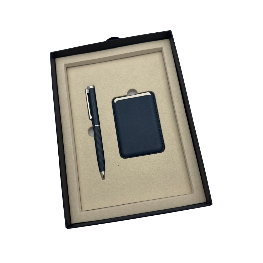 Set Caja Regalo Agenda + Boligrafo Personalizado + Porta Documentos Blue Edition