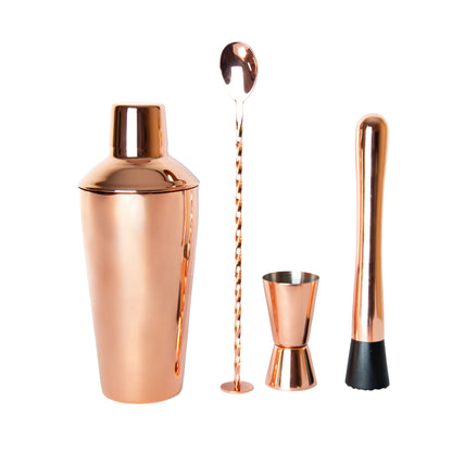 Set de Coctelería Profesional Cobres – 4 Piezas + Grabado Personalizado