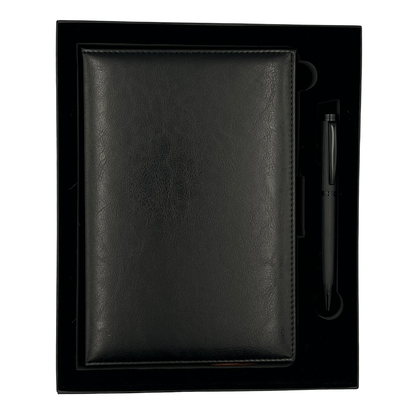 Set Regalo Agenda Eco Cuero Acolchado + Boligrafo Modelo New Allure Black + Personalizado