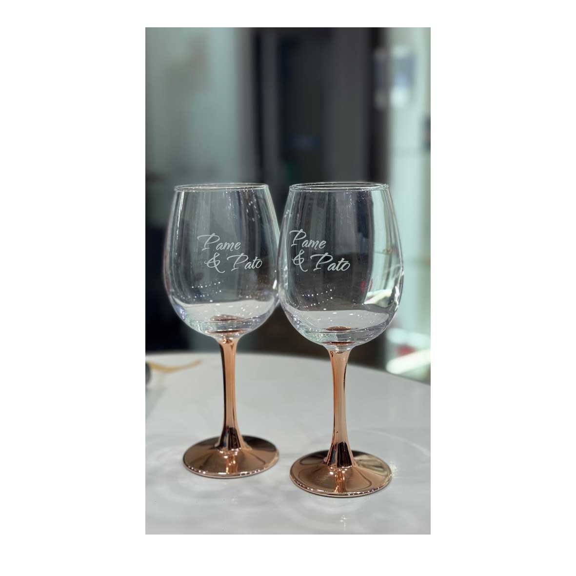Set 2 Copas de Vino Cobre 450 ml + Grabado Personalizado